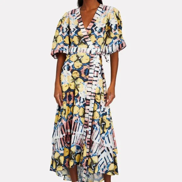 Alexis Marsai Mixed Tie-Dye Maxi Wrap Dress Watercolor Citrine Women's Size XS